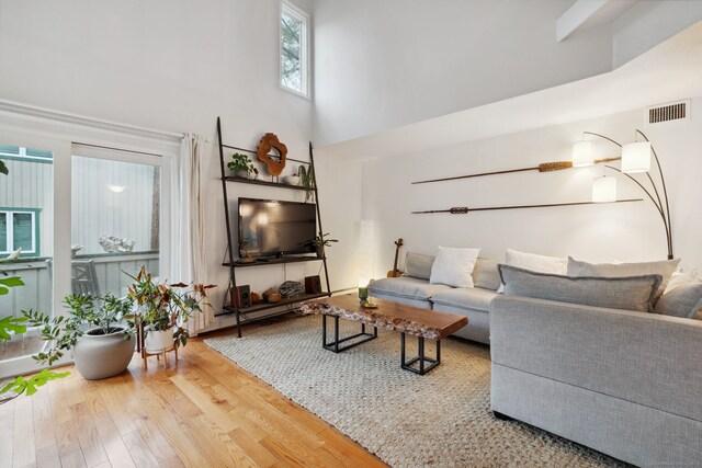 8 Lyle Ct Unit J, Farmington, CT 06032 - living area featuring wood finished floors and a high ceiling