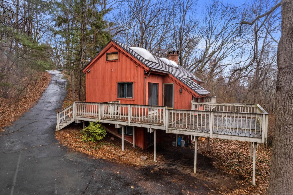 100 High Ridge Rd, Hamden, CT 06514 - rear view of property with a chimney and a deck
