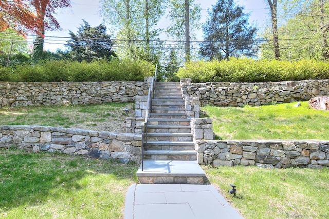 view of yard featuring stairs