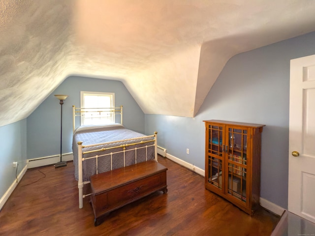 1063 Main St, South Windsor, CT 06074 - bedroom featuring a baseboard radiator, lofted ceiling, and wood finished floors