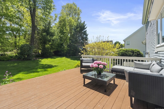 169 High Meadow Ln, Groton, CT 06355 - deck with an outdoor living space and a yard