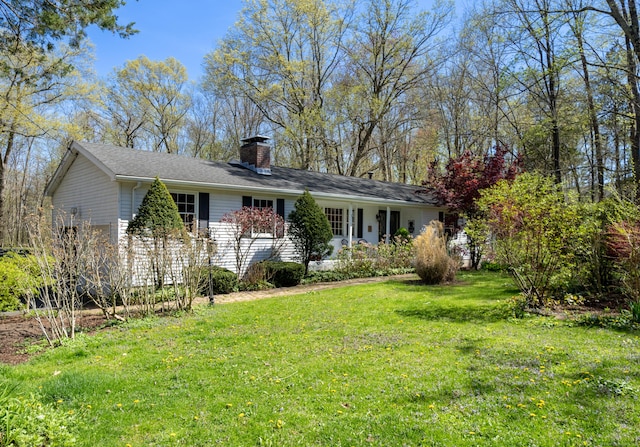 125 Northford Rd, Branford, CT 06405 - ranch-style home featuring a front lawn and a chimney