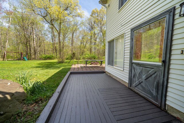 125 Northford Rd, Branford, CT 06405 - wooden terrace with a lawn and a playground