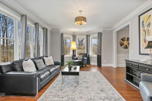 158 N Seir Hill Rd, Norwalk, CT 06850 - living room featuring crown molding, baseboards, and dark wood finished floors