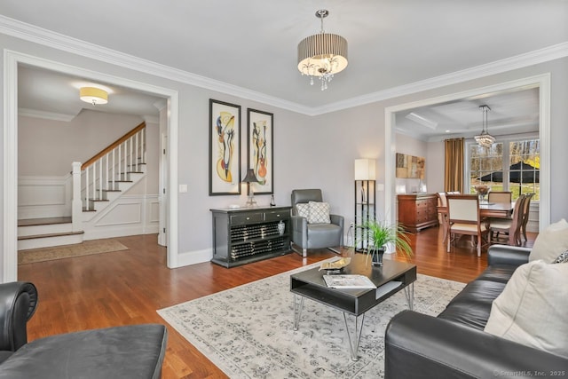 158 N Seir Hill Rd, Norwalk, CT 06850 - living area with stairway, crown molding, and wood finished floors