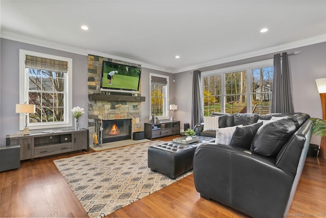 158 N Seir Hill Rd, Norwalk, CT 06850 - living room with a wealth of natural light, a fireplace, and ornamental molding
