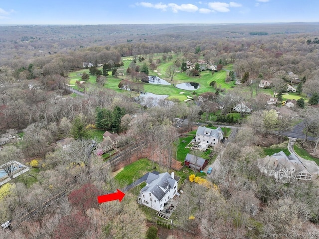 158 N Seir Hill Rd, Norwalk, CT 06850 - drone / aerial view with view of golf course, a wooded view, and a water view