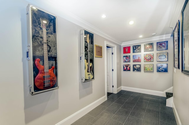 158 N Seir Hill Rd, Norwalk, CT 06850 - hallway featuring crown molding, baseboards, and recessed lighting