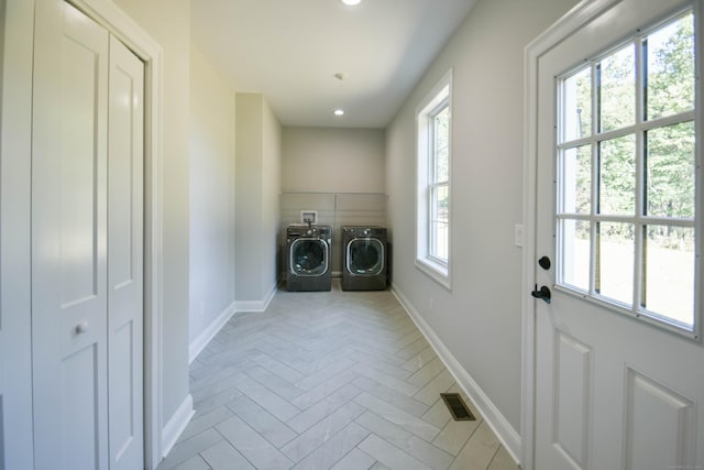1481 Marion Rd, Cheshire, CT 06410 - laundry area featuring washing machine and clothes dryer, baseboards, and recessed lighting