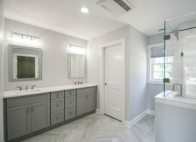 1481 Marion Rd, Cheshire, CT 06410 - full bath with baseboards, double vanity, a shower stall, and recessed lighting