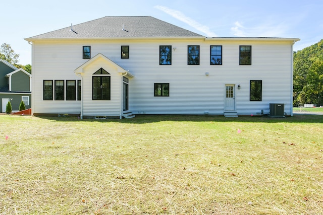1481 Marion Rd, Cheshire, CT 06410 - back of property featuring entry steps, central AC unit, and a yard