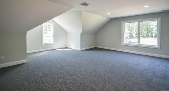 1481 Marion Rd, Cheshire, CT 06410 - bonus room featuring baseboards, vaulted ceiling, recessed lighting, and dark colored carpet