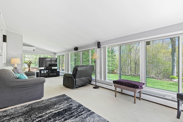 8 Dean Rd, East Lyme, CT 06333 - carpeted living area featuring lofted ceiling