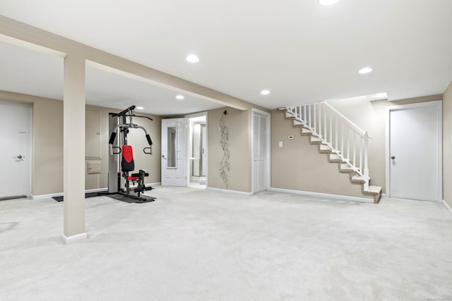 8 Dean Rd, East Lyme, CT 06333 - exercise area featuring light carpet, recessed lighting, and baseboards