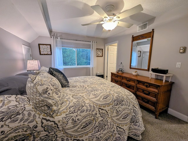 374 Heritage Vlg Unit C, Southbury, CT 06488 - carpeted bedroom featuring a ceiling fan, baseboards, visible vents, and vaulted ceiling