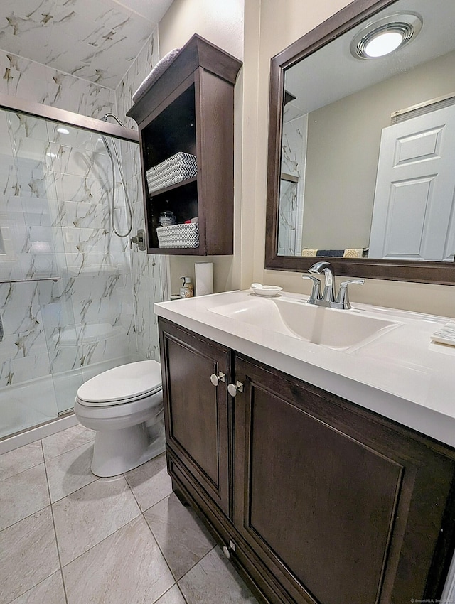 374 Heritage Vlg Unit C, Southbury, CT 06488 - full bathroom with toilet, visible vents, a marble finish shower, and vanity