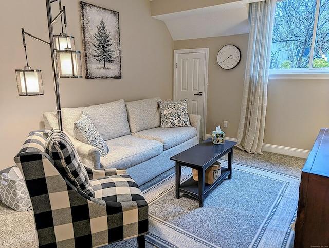 374 Heritage Vlg Unit C, Southbury, CT 06488 - carpeted living room with baseboards and lofted ceiling