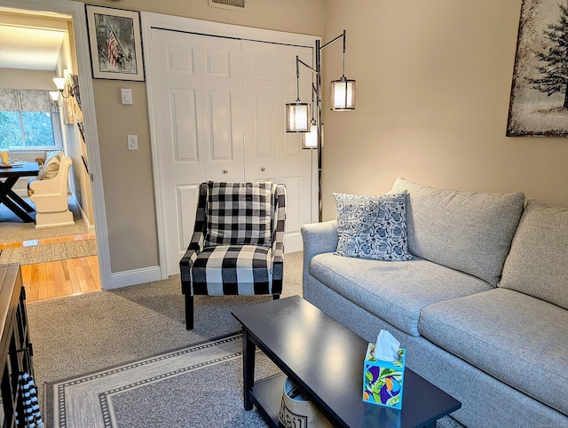 374 Heritage Vlg Unit C, Southbury, CT 06488 - carpeted living room with baseboards and wood finished floors