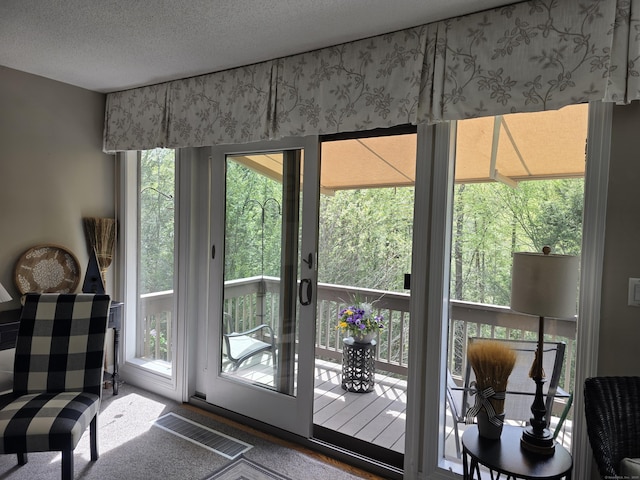 374 Heritage Vlg Unit C, Southbury, CT 06488 - doorway to outside featuring plenty of natural light, a textured ceiling, and carpet floors