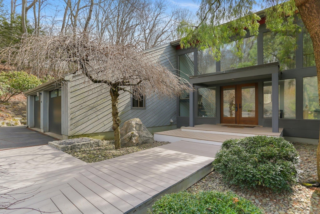 94 Campbell Dr, Stamford, CT 06903 - back of property featuring french doors