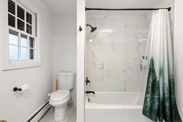 162 Hattertown Rd, Newtown, CT 06470 - bathroom with toilet, a baseboard radiator, and shower / bath combo