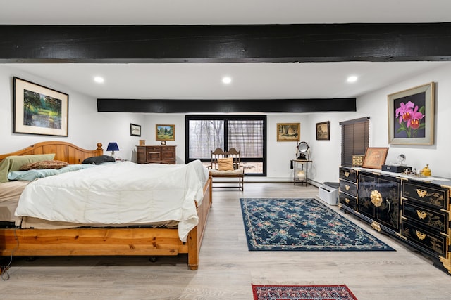 162 Hattertown Rd, Newtown, CT 06470 - bedroom featuring beam ceiling, wood finished floors, and recessed lighting