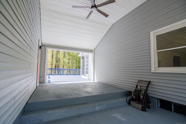 view of patio featuring a ceiling fan