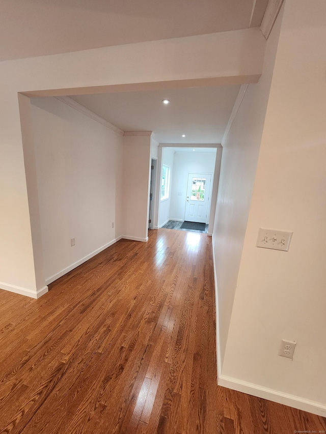 154 Falls Rd, East Haddam, CT 06469 - spare room featuring wood finished floors, ornamental molding, and recessed lighting