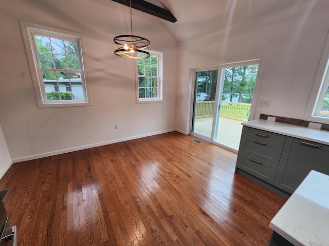 154 Falls Rd, East Haddam, CT 06469 - unfurnished dining area featuring wood finished floors and a chandelier