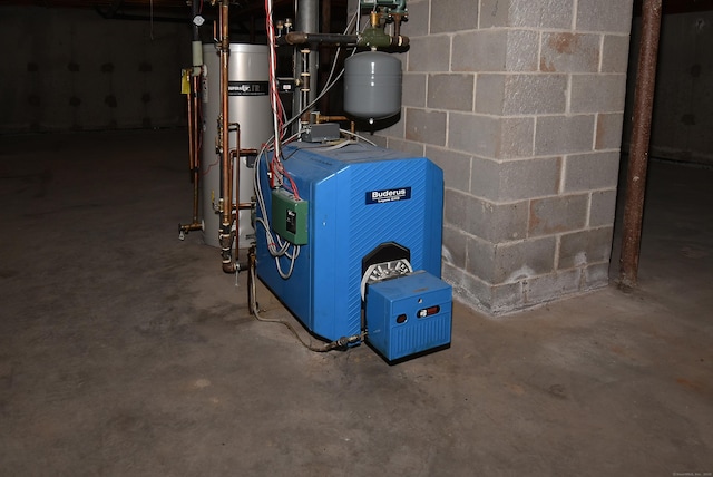 utilities with water heater and a heating unit