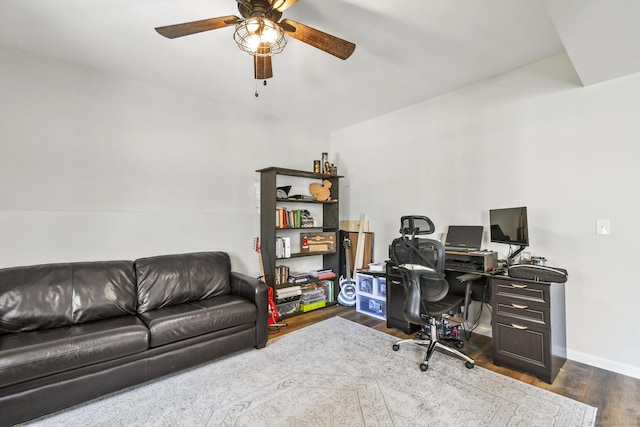 10 Bidwell Ter, Middletown, CT 06457 - office area featuring wood finished floors, a ceiling fan, and baseboards