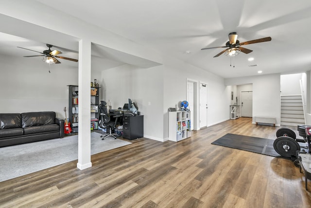 10 Bidwell Ter, Middletown, CT 06457 - exercise room with baseboards, wood finished floors, recessed lighting, and ceiling fan