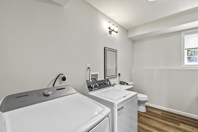 10 Bidwell Ter, Middletown, CT 06457 - laundry room featuring a sink, separate washer and dryer, baseboards, dark wood-style flooring, and laundry area