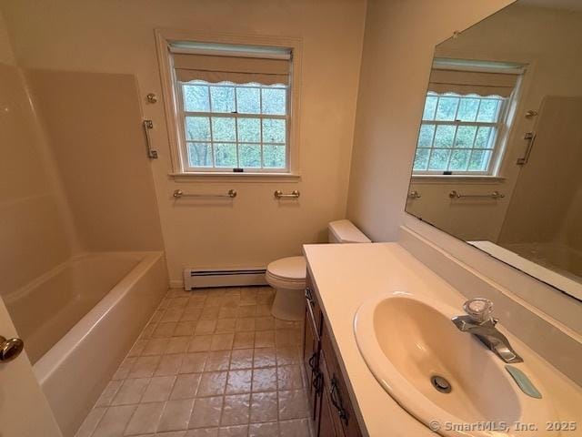 1900 Litchfield Rd, Watertown, CT 06795 - bathroom featuring a baseboard radiator, vanity, toilet, and baseboards