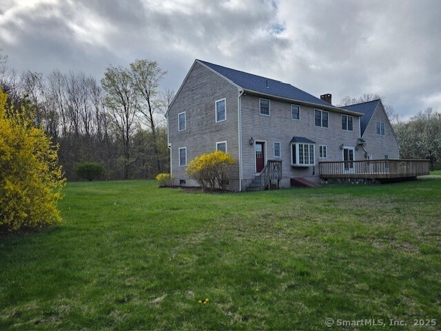 1900 Litchfield Rd, Watertown, CT 06795 - back of property with a deck, a chimney, and a yard