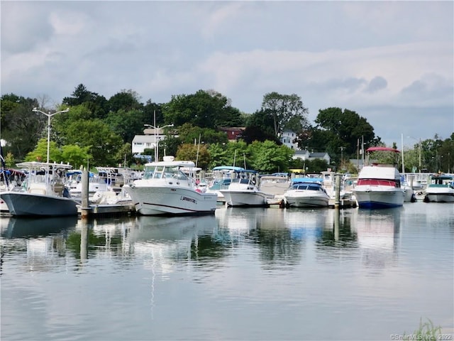 view of dock with a water view