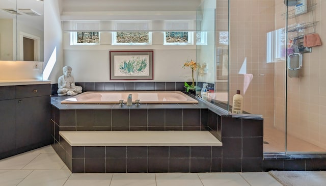 224 Tepi Dr, Southbury, CT 06488 - full bath featuring a garden tub, tile patterned flooring, visible vents, and a shower stall