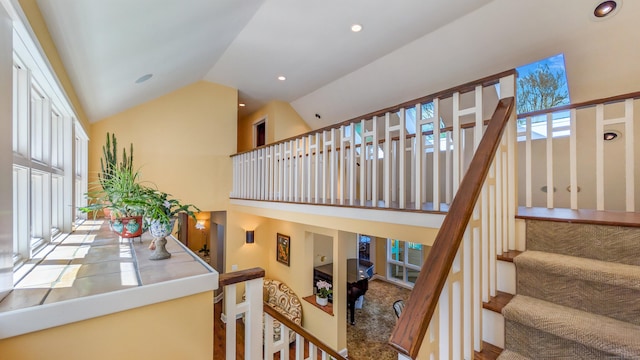 224 Tepi Dr, Southbury, CT 06488 - stairs with lofted ceiling and recessed lighting