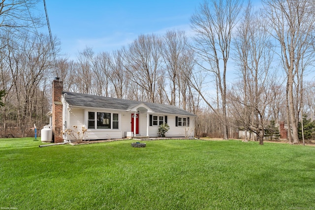 21 White Birch Rd, Redding, CT 06896 - ranch-style house with a front lawn and a chimney