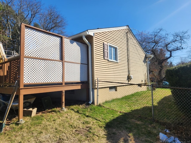 27 Payne Pl, Meriden, CT 06450 - view of side of property with crawl space and a wooden deck