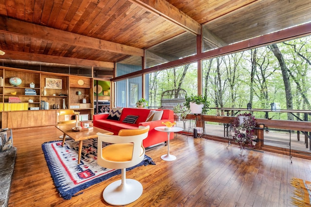 29 Lighthouse Rd, Woodbury, CT 06798 - living room featuring a wood ceiling with exposed beams and hardwood / wood-style floors