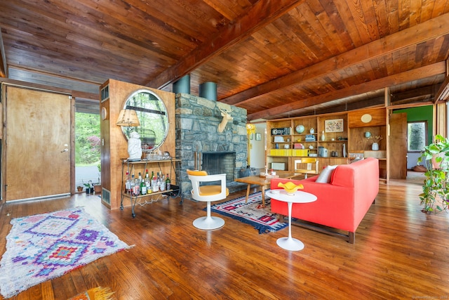 29 Lighthouse Rd, Woodbury, CT 06798 - living area with wood-type flooring, wood ceiling, and a fireplace