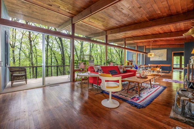 29 Lighthouse Rd, Woodbury, CT 06798 - living room featuring hardwood / wood-style flooring and a wooden ceiling with exposed beams