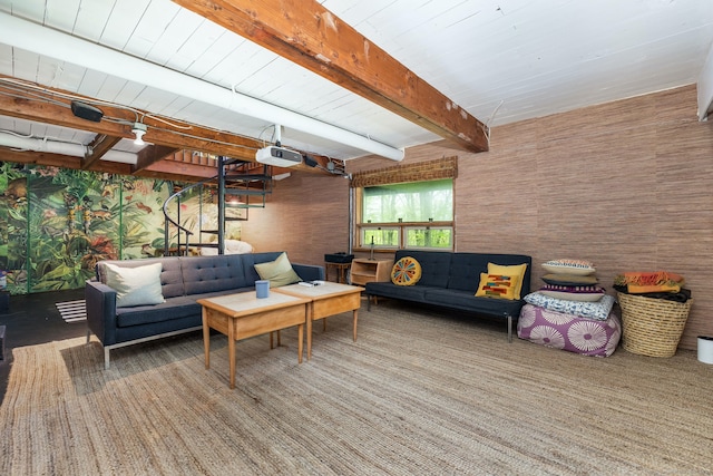 29 Lighthouse Rd, Woodbury, CT 06798 - living room featuring beam ceiling and carpet flooring