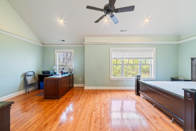 1 Winding Trl Unit 1, Middlebury, CT 06762 - bedroom featuring light wood-type flooring, lofted ceiling, baseboards, an office area, and ornamental molding