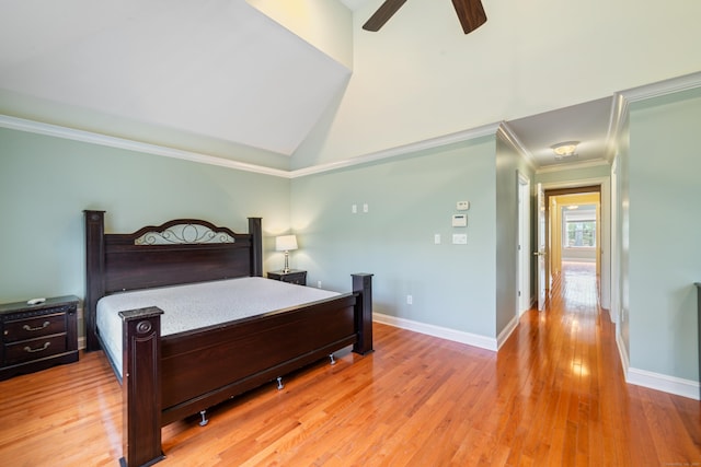 1 Winding Trl Unit 1, Middlebury, CT 06762 - bedroom featuring ornamental molding, light wood-type flooring, baseboards, ceiling fan, and vaulted ceiling