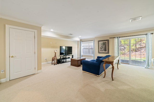 1 Winding Trl Unit 1, Middlebury, CT 06762 - living area featuring crown molding, carpet, baseboards, and plenty of natural light
