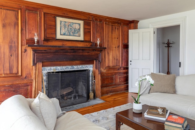 265 Housatonic River Rd, Salisbury, CT 06068 - living room featuring wood finished floors and a premium fireplace