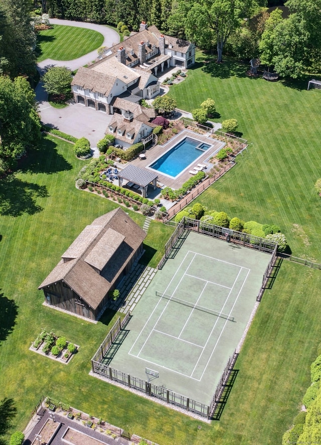 358 Lukes Wood Rd, New Canaan, CT 06840 - drone / aerial view of a pool area