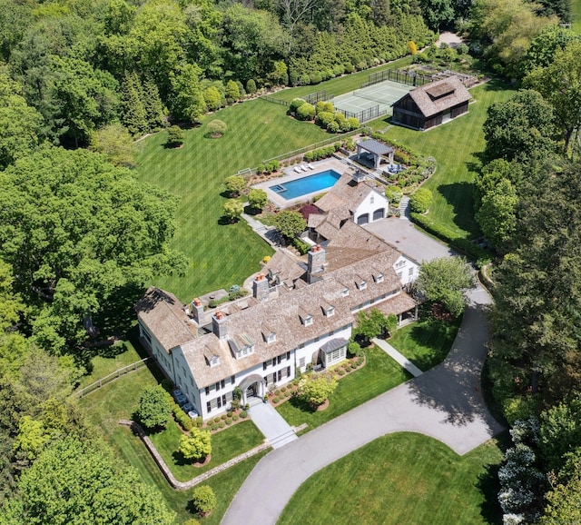 358 Lukes Wood Rd, New Canaan, CT 06840 - aerial view of property and surrounding area with a pool area